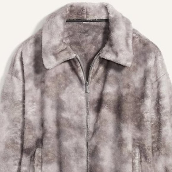 NWT Cozy Teddy Sherpa Zip Lounge Jacket Tie Dye Gray Plush Faux Fur - Picture 7 of 8